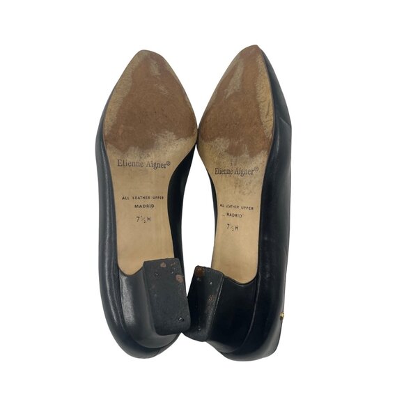 Etienne Aigner Vintage Leather block Heels Black Women's size 7.5 W wide Madrid - Picture 4 of 6